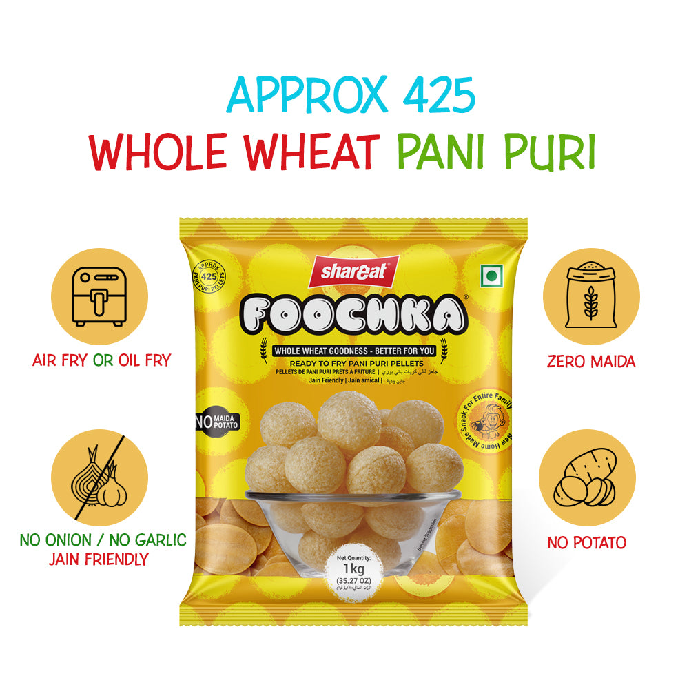 Whole Wheat Pani Puri Raw Puris – 1kg Pack (Approx. 425 Puris)