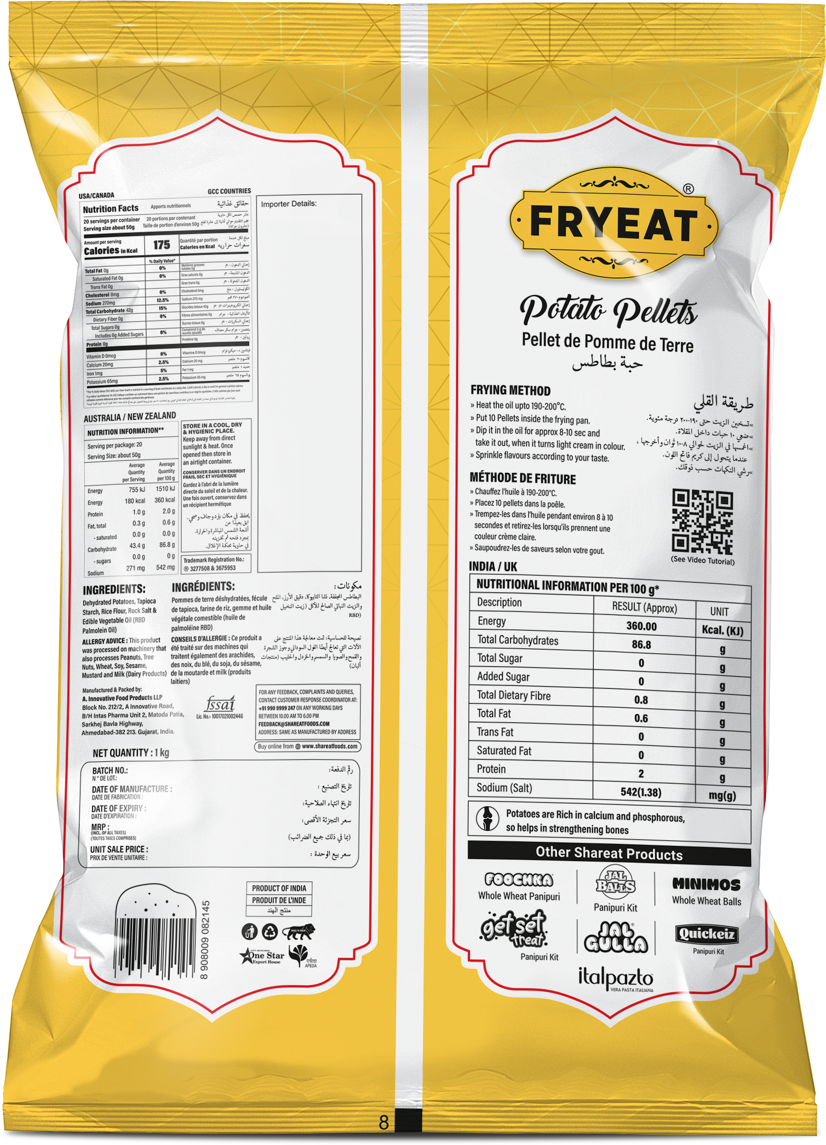 Fryeat Potato Pellets Penne 1kg - Perfect for Homemade Crispy Fries