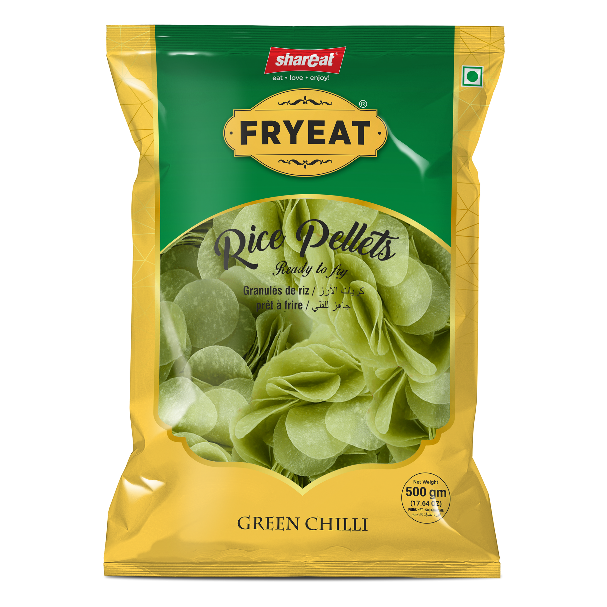 Shareat Green Chilli Raw Rice Pellets - Spicy, Crispy Snack for Every Occasion