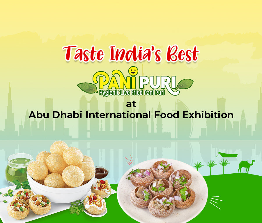 Pani Puri Indian snack with crispy puris and green chutney at Abu Dhabi International Food Exhibition