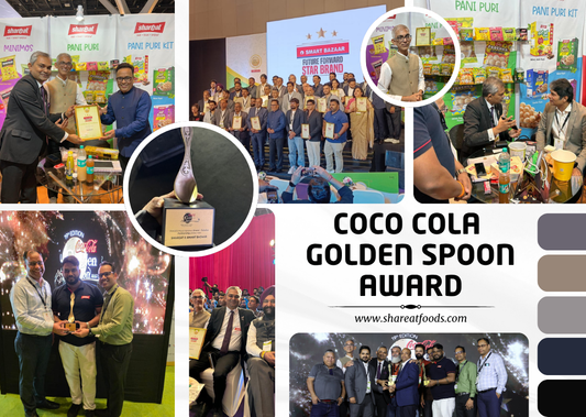 Shareat Foods team receiving Coca Cola Golden Spoon Award with award trophy and group photos