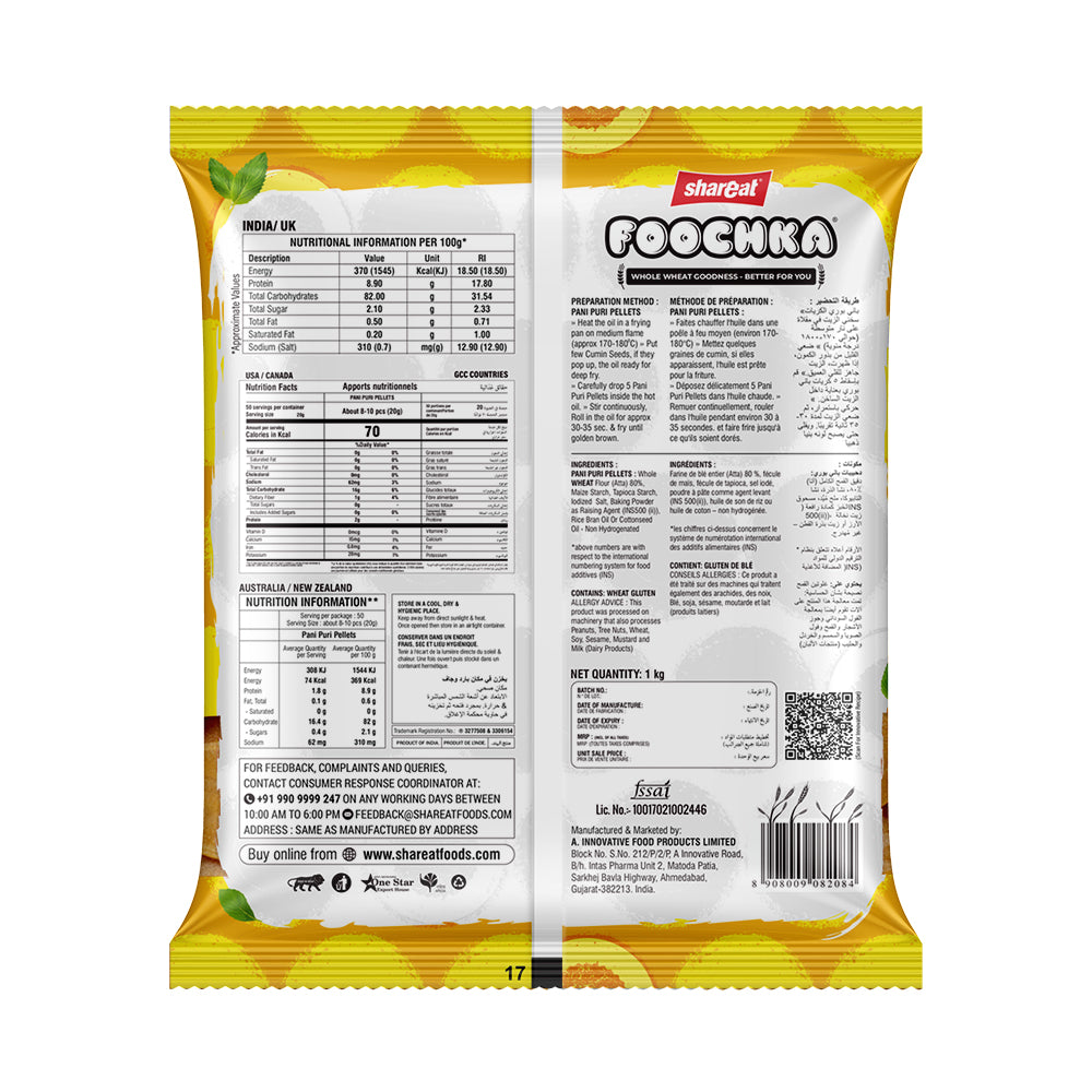 Whole Wheat Pani Puri Raw Puris – 1kg Pack (Approx. 425 Puris)