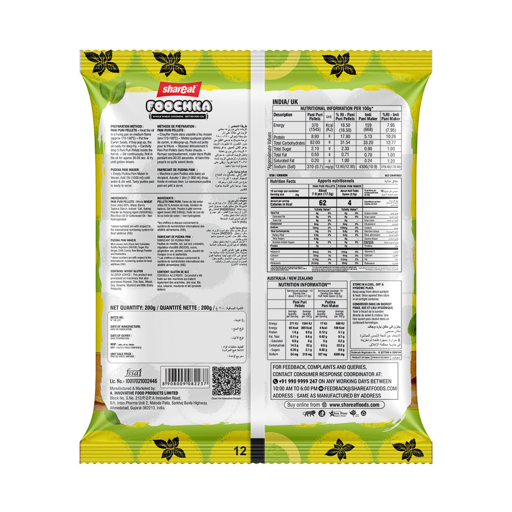 Whole Wheat Pani Puri(200 Gram) + 1 Litre Mint Pani Maker Flavor Sachet