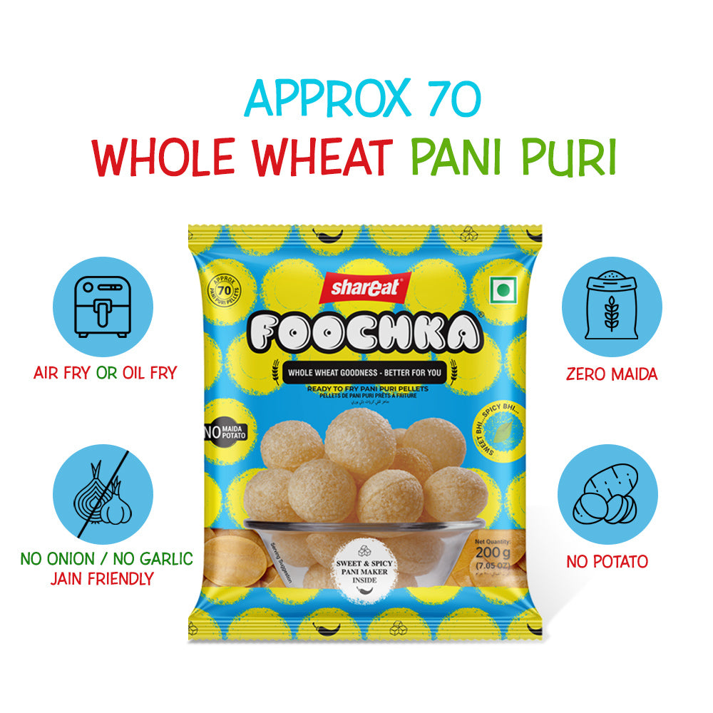 Whole Wheat Pani Puri (200 Gram) + 1 Litre Sweet & Spicy Pani Maker Sachet
