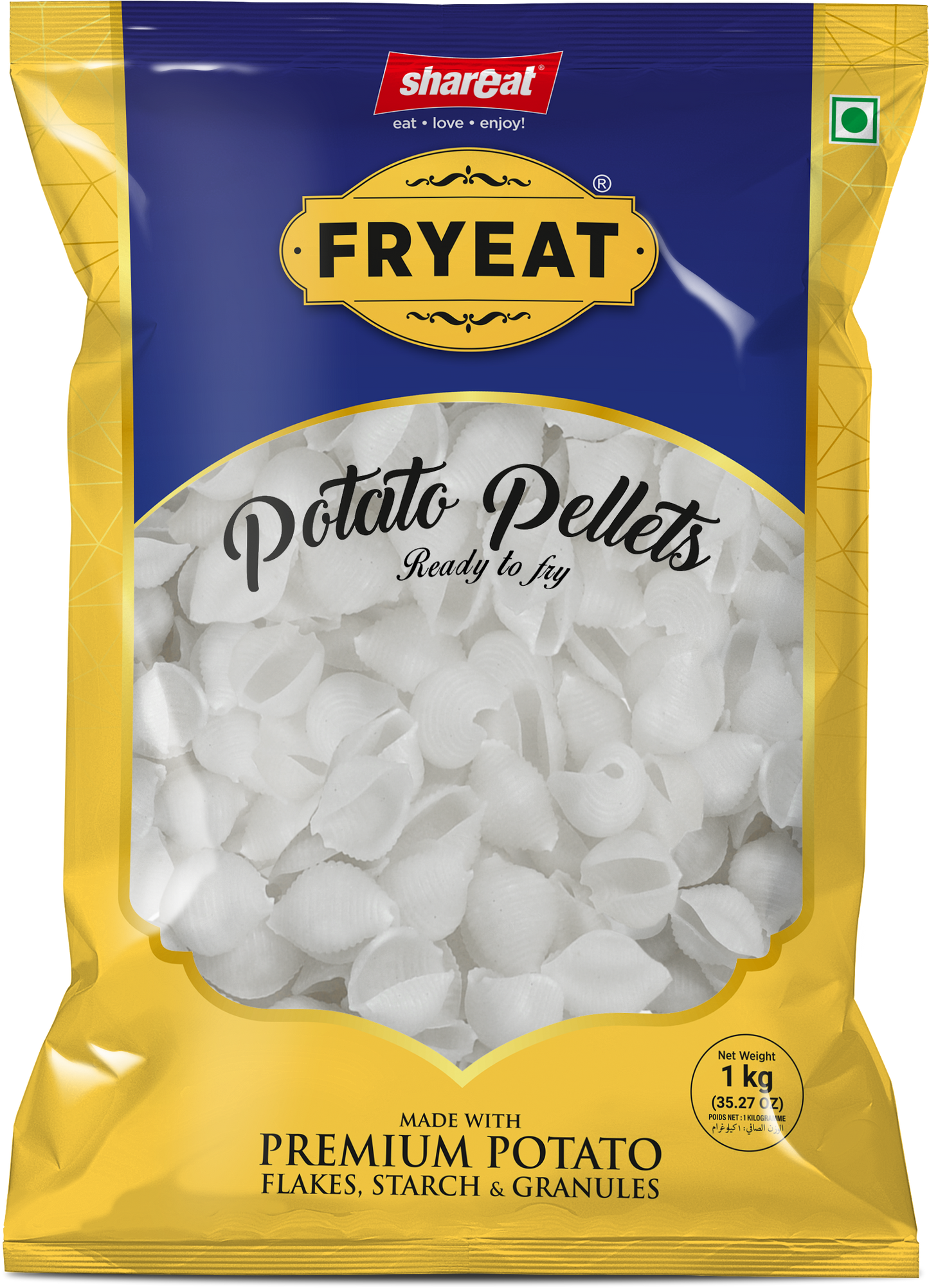 Raw Potato Pellets 1kg Shell Shape by Fryeat for Quick Frying