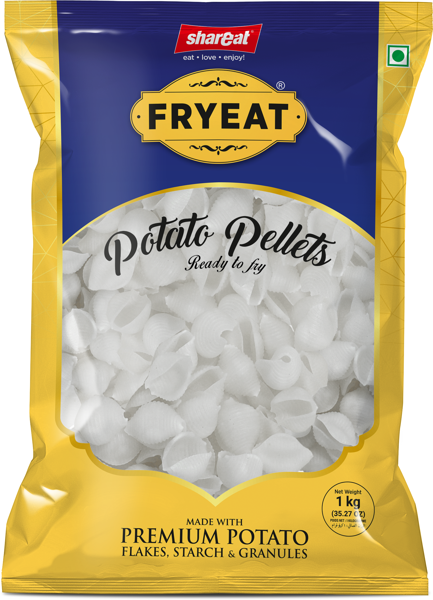 Raw Potato Pellets 1kg Shell Shape by Fryeat for Quick Frying