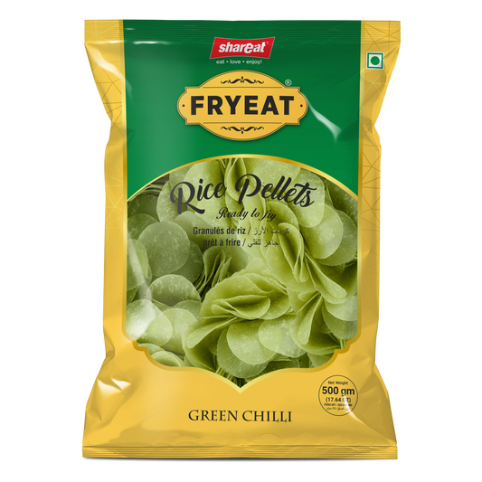 Shareat Green Chilli Raw Rice Pellets - Spicy, Crispy Snack for Every Occasion